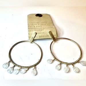Anthropologie Gold Tone Hoop Earrings with Teardrop Stones NWT